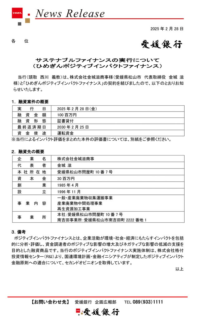 ひめぎんポジティブインパクトファイナンス